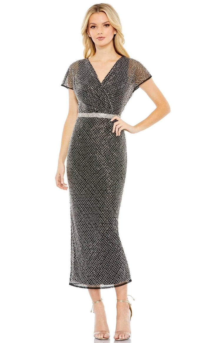 Mac Duggal 93787 - V-Neck Cap Sleeve Formal Dress Special Occasion Dress 2 / Black Silver