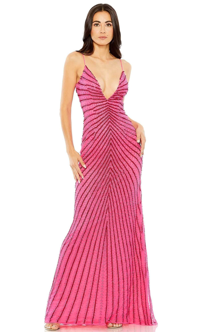Mac Duggal 93950 - Plunging V-Back Beaded Evening Gown Evening Dresses 0 / Hot Pink Ombre