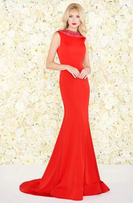 Mac Duggal - Beaded Rolled Collar Mermaid Evening Gown 12094R - 1 pc Red In Size 10 Available CCSALE 10 / Red