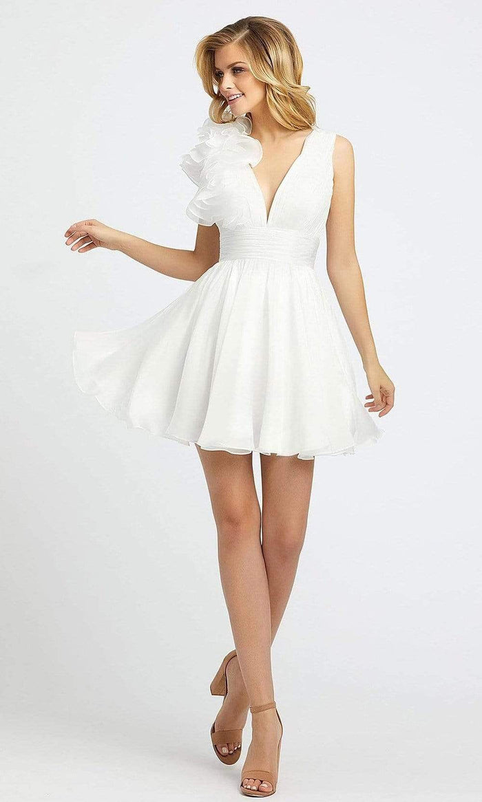 Mac Duggal Evening - 48952D Ruffle Ornate Shirred Cocktail Dress Special Occasion Dress 0 / White