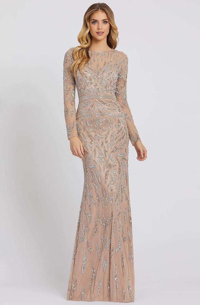 Mac Duggal - Green Long Sleeve Beaded Evening Gown - US 2 Mac Duggal - Green Long Sleeve Beaded Evening Gown - US 2