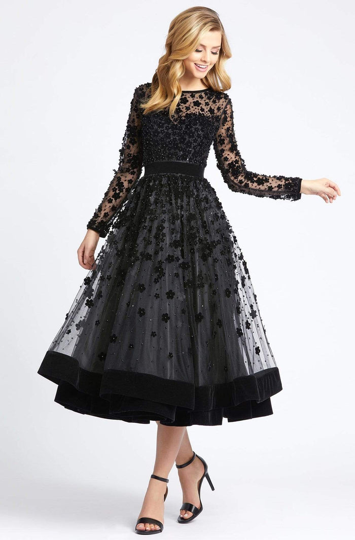Mac Duggal Evening - 67007D Embellished Sheer Long Sleeve A-Line Dress Evening Dresses 0 / Black