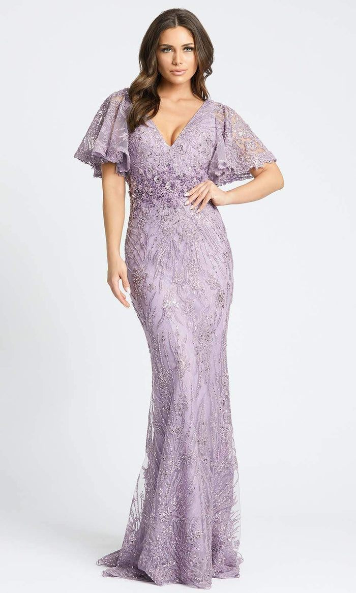 Mac Duggal Evening - 67493D V-Neck Bell Sleeve Embroidered Gown Evening Dresses 2 / Vintage Lilac