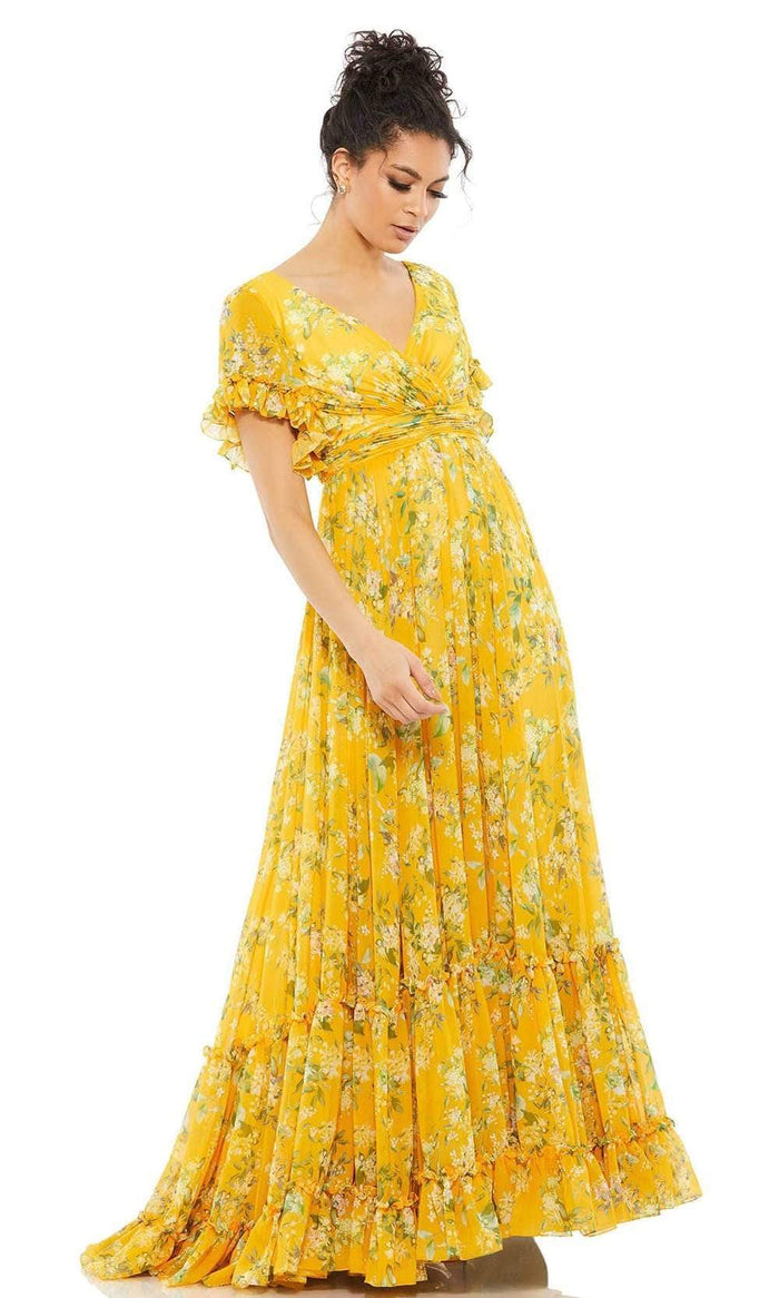 Mac Duggal Evening - 67933D Floral Printed A-Line Evening Dress Maxi Dresses 0 / Yellow Multi