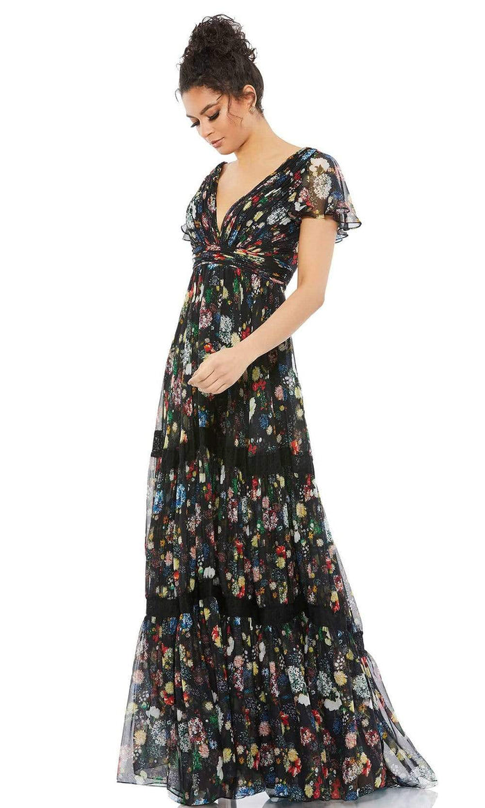 Mac Duggal Evening - 67934D Floral Printed Empire Casual Dress Maxi Dresses 0 / Black Multi