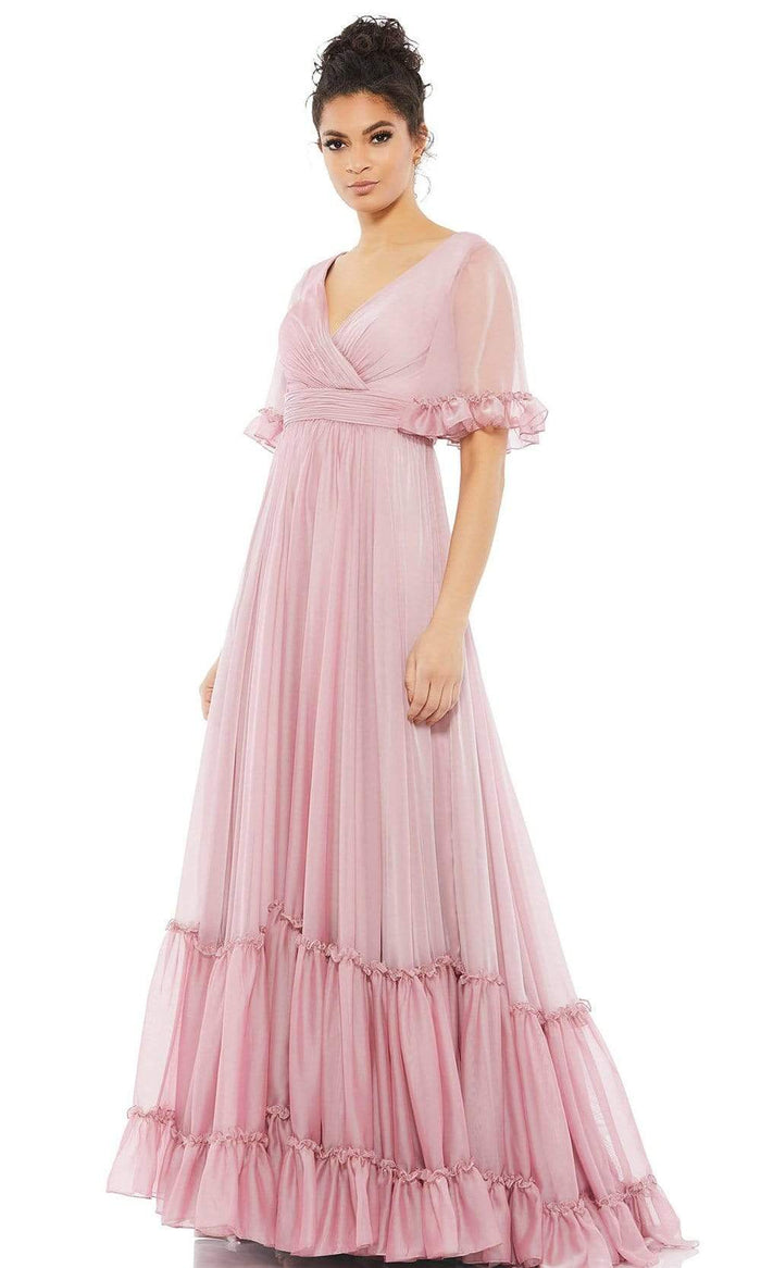 Mac Duggal Evening - 67935D Half Flutter Sleeves A-Line Dress Special Occasion Dress 2 / Rose