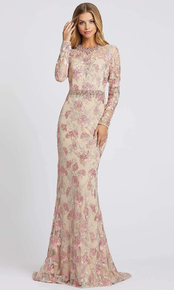 Mac Duggal Evening - 79281D Floral Embroidered Soft Fitted Dress 0 / Nude Rose