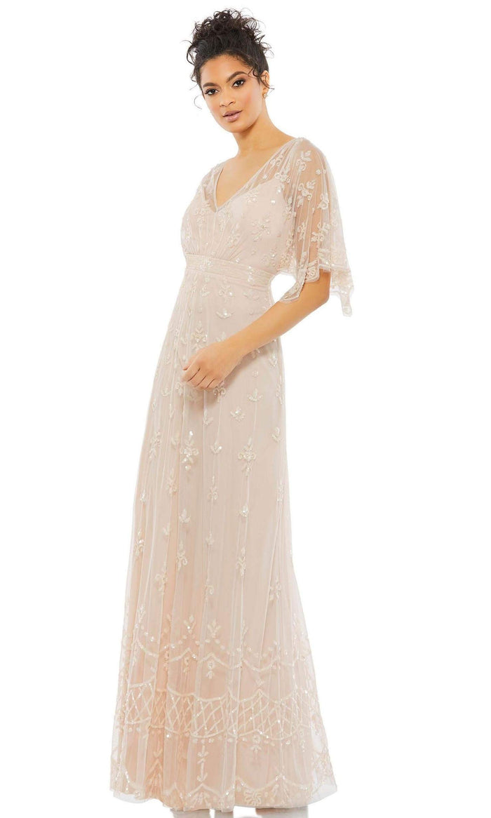 Mac Duggal Evening - 9144D Bateau Elegant Beaded Gown Evening Dresses 2 / Blush