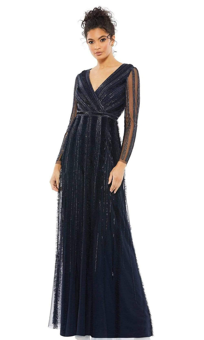 Mac Duggal Evening - 9145D V-Neck Full Length A-Line Dress Special Occasion Dress 2 / Midnight