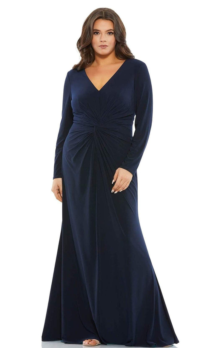 Mac Duggal Fabulouss - 49504F Long Sleeve Minimalist Sheath Dress Evening Dresses 14W / Midnight