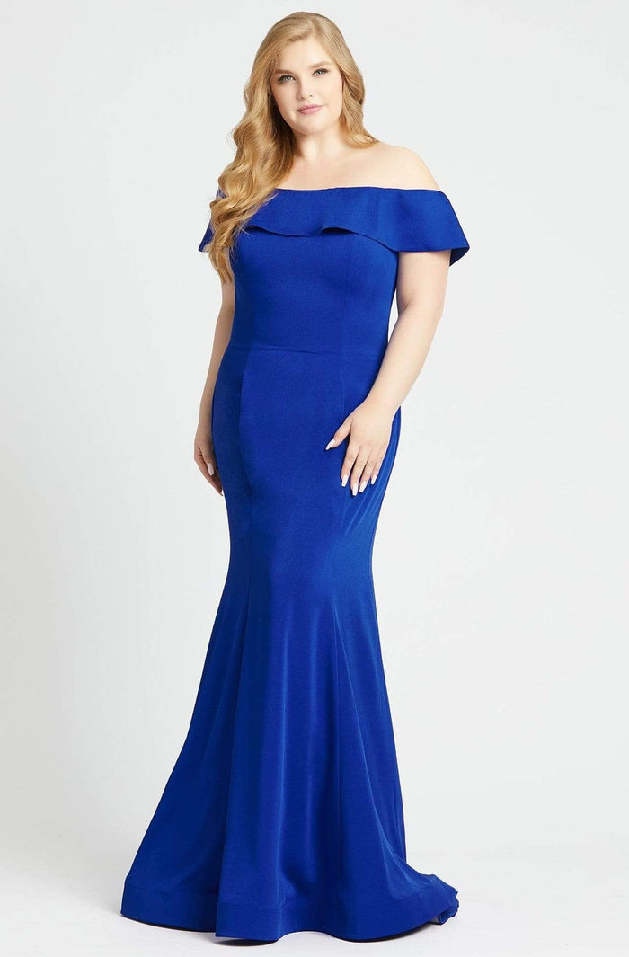 Mac Duggal Fabulouss - 66812F Off-Shoulder Mermaid Dress With Train Prom Dresses 14W / Sapphire