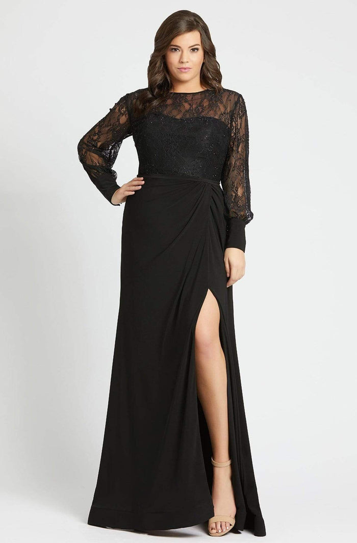 Mac Duggal Fabulouss - 67143F Laced Bodice Long Sleeves A-line Dress Prom Dresses 14W / Black