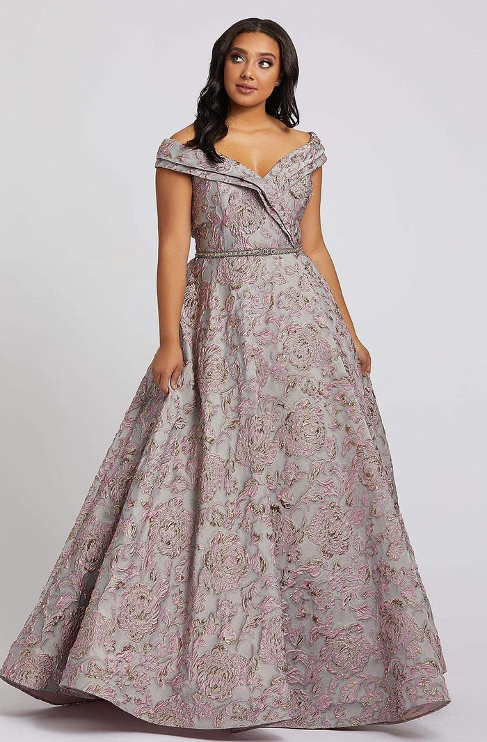Mac Duggal Fabulouss - 77738F Embossed Floral Prints A-line Dress Prom Dresses 12W / Platinum Rose