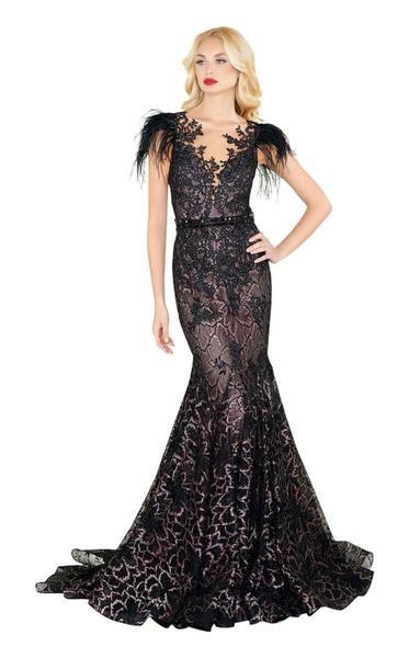 Mac Duggal - Feathered Lace Mermaid Gown 79230R - 1 pc Black in Size 4 Available CCSALE 16 / Black