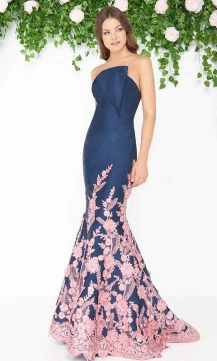 Mac Duggal - Floral Lace Pleated Mermaid Evening Gown 80761D - 1 pc Midnight Rose In Size 8 Available CCSALE 8 / Midnight Rose