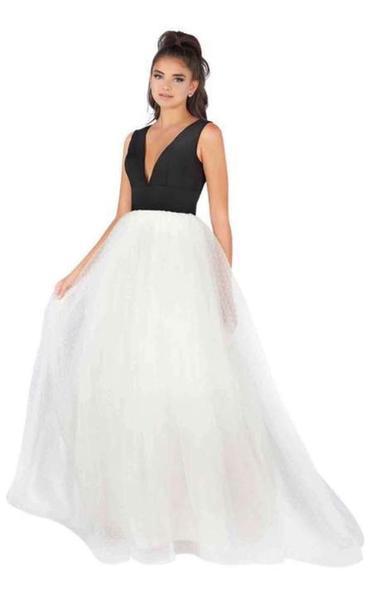 Mac Duggal - Sleeveless Jersey Swiss Dot Skirt Gown 66738L - 1 pc Black/White In Size 12 Available CCSALE 12 / Black/White