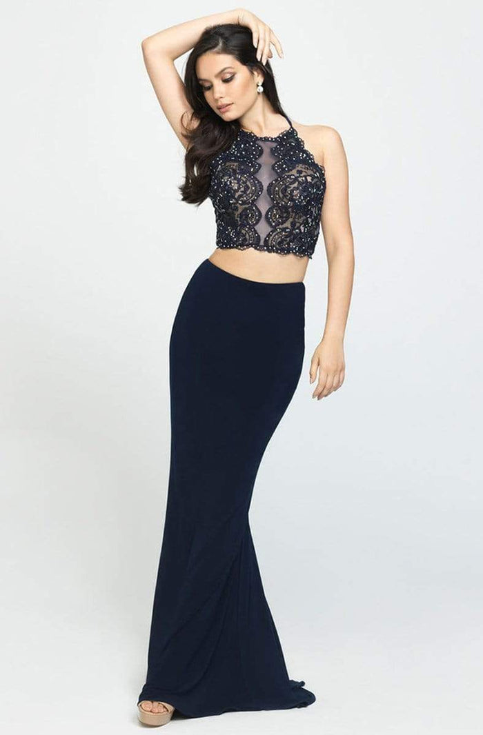 Madison James - Beaded Lace Two Piece Jersey Sheath Dress 19-189 - 1 pc Navy In Size 00 Available CCSALE 00 / Navy