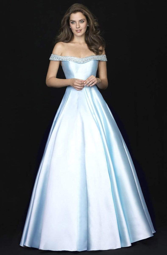 Madison James - Beaded Off-Shoulder Mikado Ballgown 18-710 - 1 Pc Blush in Size 6 and 1 Pc Light Blue in Size 4 Available CCSALE 4 / Light Blue