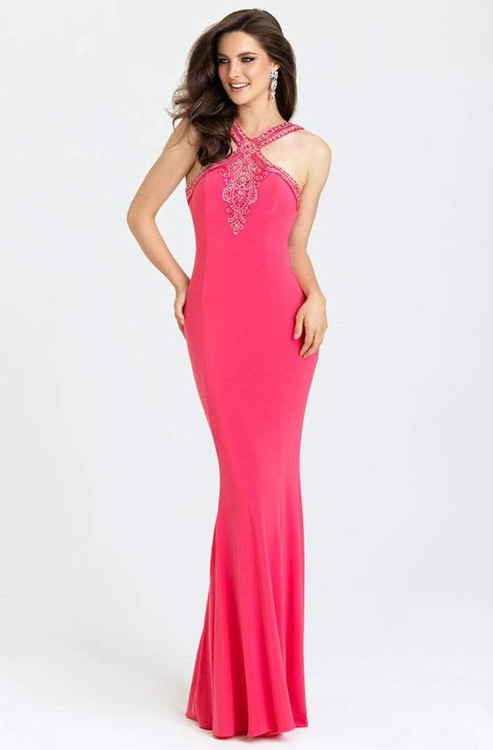 Madison James - Halter Fitted Sheath Evening Dress l16-373