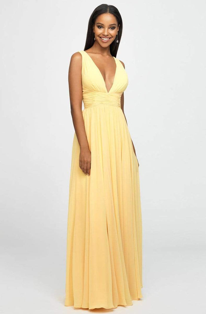 Madison James - Plunging Neck Empire Waist Chiffon A-Line Gown 19-193  - 1 pc Yellow In Size 12 Available CCSALE 12 / Yellow