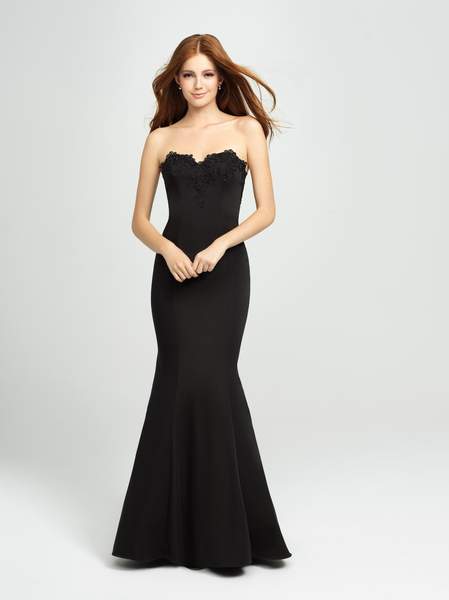 Madison James - Ruffled Drape Strapless Sweetheart Mermaid Gown 19-172 CCSALE 10 / Black
