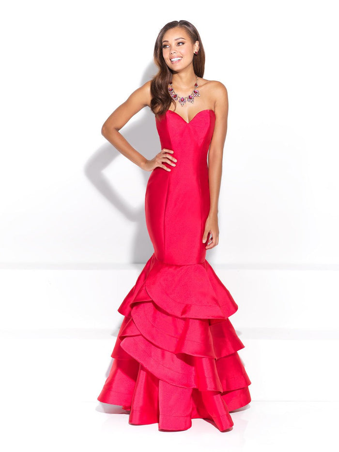 Madison James Strapless Sweetheart Ruffled Mermaid Gown - 1 pc Red In Size 6 Available CCSALE 6 / Red