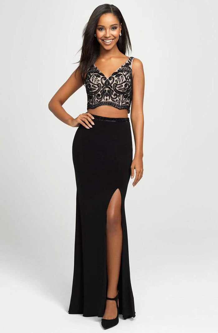 Madison James - Two Piece Embroidered V-Neck Dress 19-159 - 1 pc Black In Size 8 Available CCSALE 8 / Black
