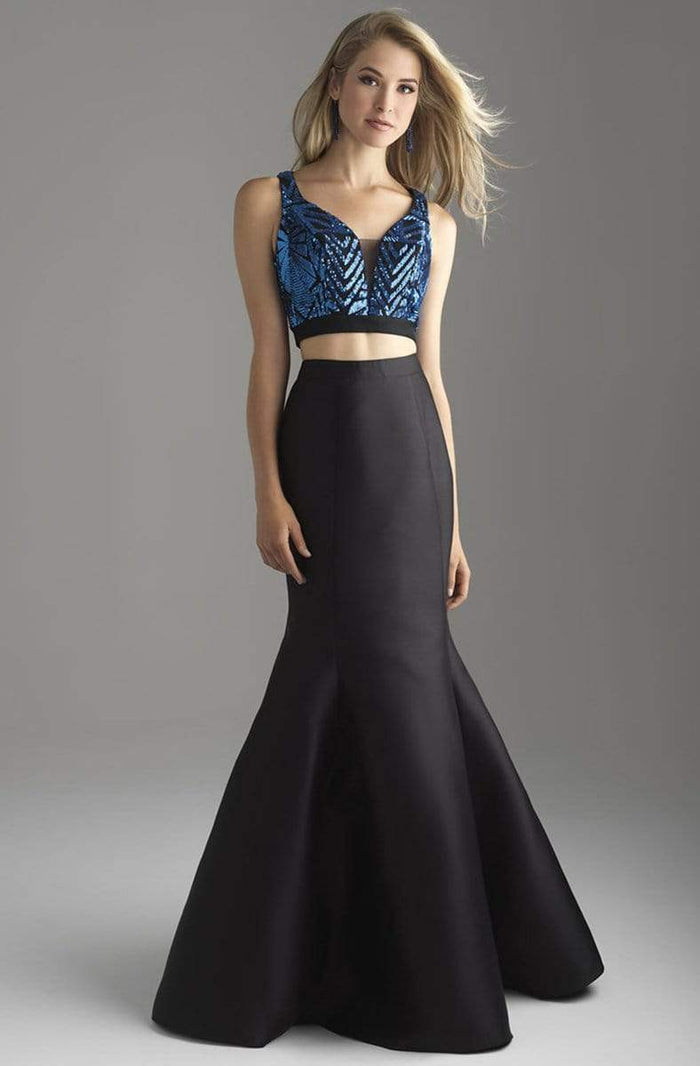 Madison James - Two Piece Plunging V-Neck Mikado Mermaid Dress 18-637 - 1 pc Royal In Size 00 Available CCSALE 00 / Royal