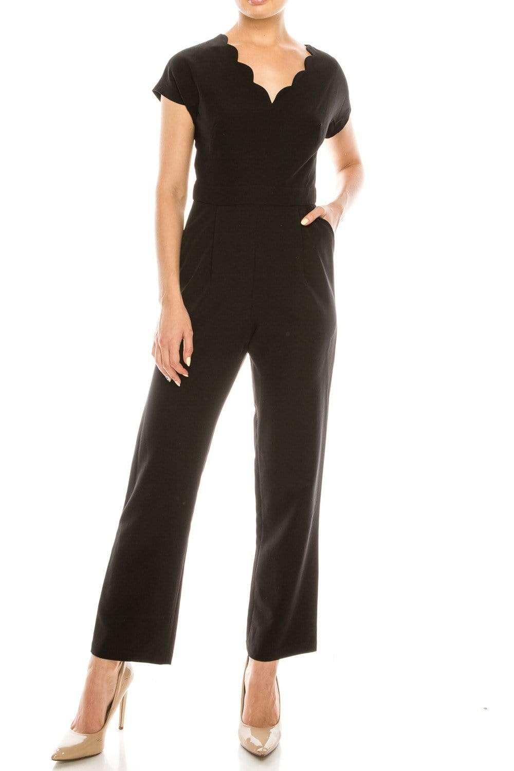 Maggy London - G3823M Scalloped V-Neck Jumpsuit – Couture Candy