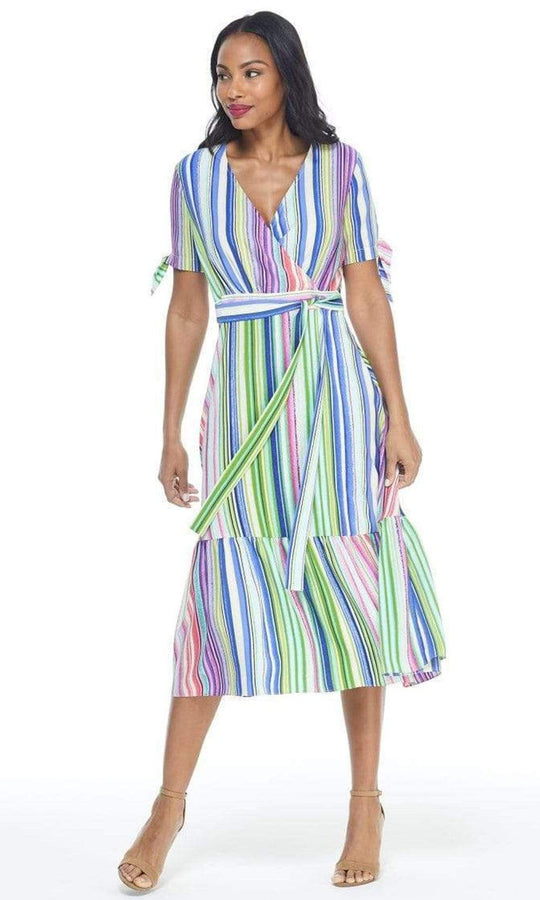 Maggy London - G4464M Stripe Print Tie Waist A-Line Dress