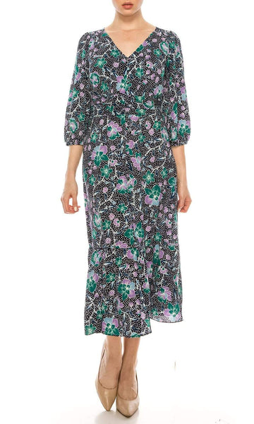Maggy London - G4845M V-Neck Tea-Length Dress  Couture Candy