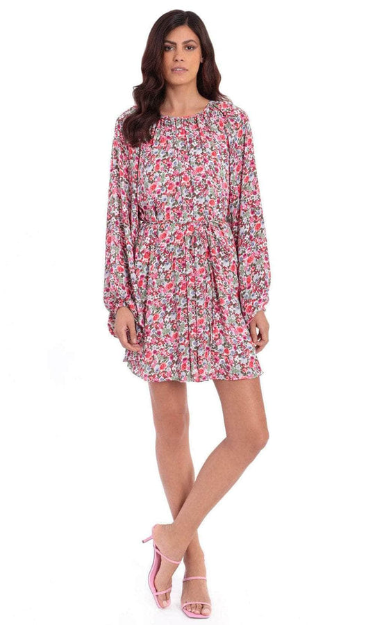 Maggy London G4849M - Bishop Sleeve Floral A-Line Short Dress