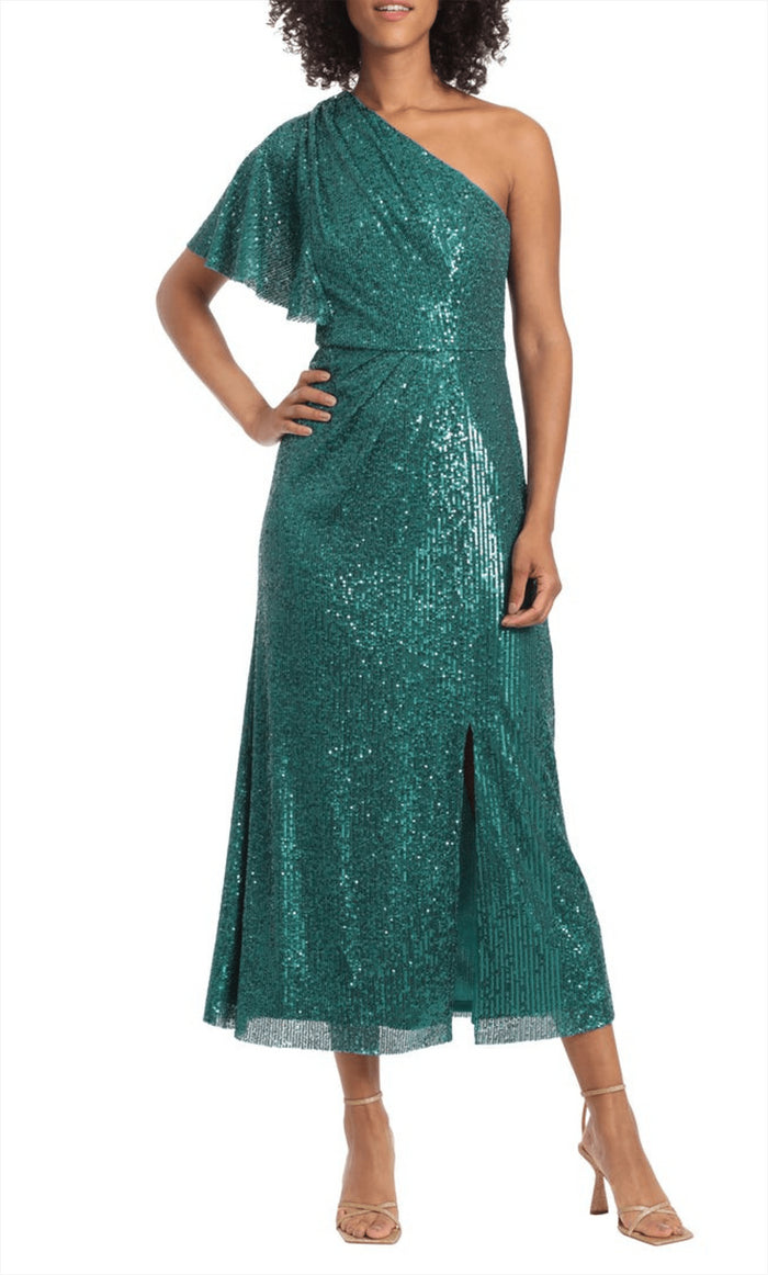 Maggy London G5510M - Sequined Asymmetrical Dress Special Occasion Dress 0 / Teal