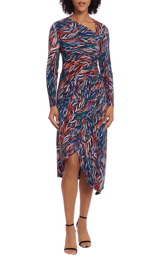 Maggy London G5602M - Printed Faux Wrap Dress