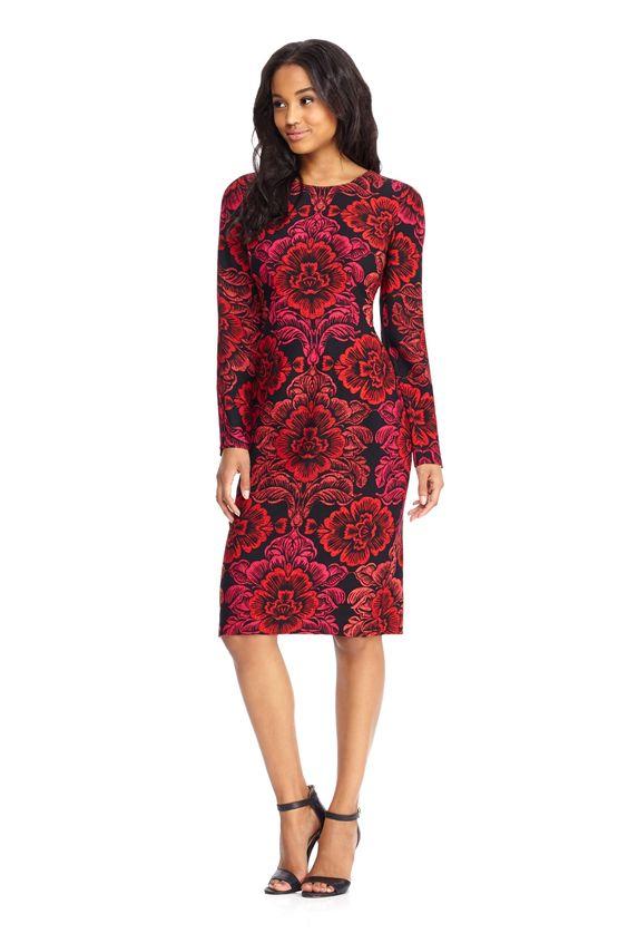 Maggy London - GSF03M Long Sleeve Floral Print Crepe Dress