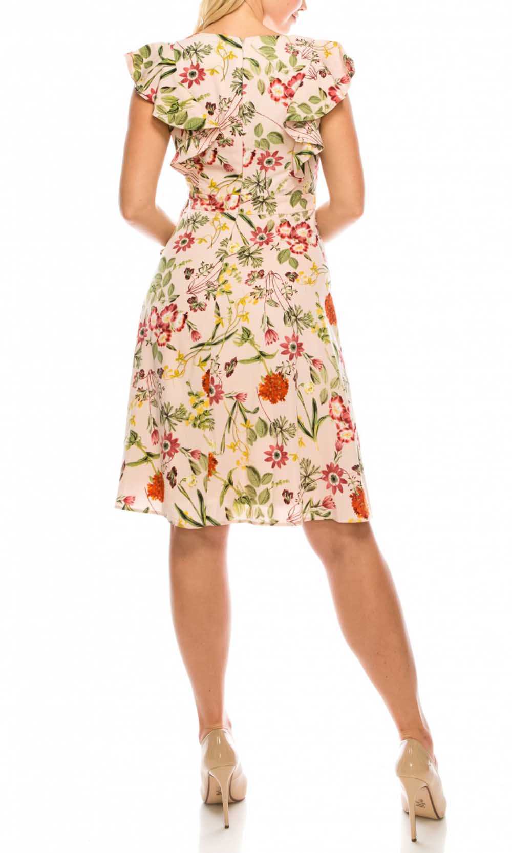 Maggy London Draped Faux Wrap Short Flutter Sleeve Crepe Midi Dress...