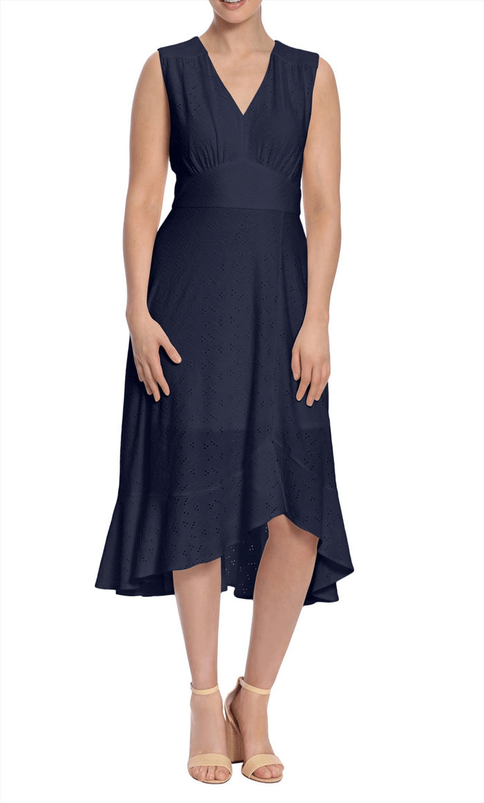 Maggy London T6240M - Sleeveless Eyelet Jersey Formal Dress Special Occasion Dress 0 / Blue
