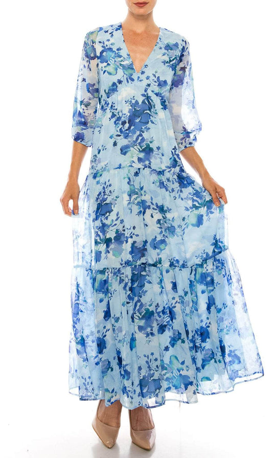 Maison Tara 58367MA - Deep V-Neck Floral Evening Dress