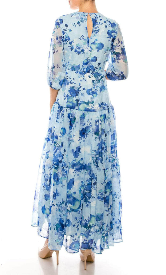 Maison Tara 58367MA - Deep V-Neck Floral Evening Dress