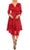 Maison Tara - 91143M Three Quarter Sleeve Twill Faux Wrap Dress Wedding Guest 0 / Red Floral