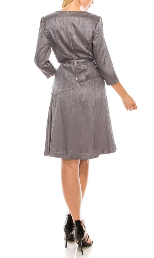 Maison Tara - 91143M Three Quarter Sleeve Twill Faux Wrap Dress