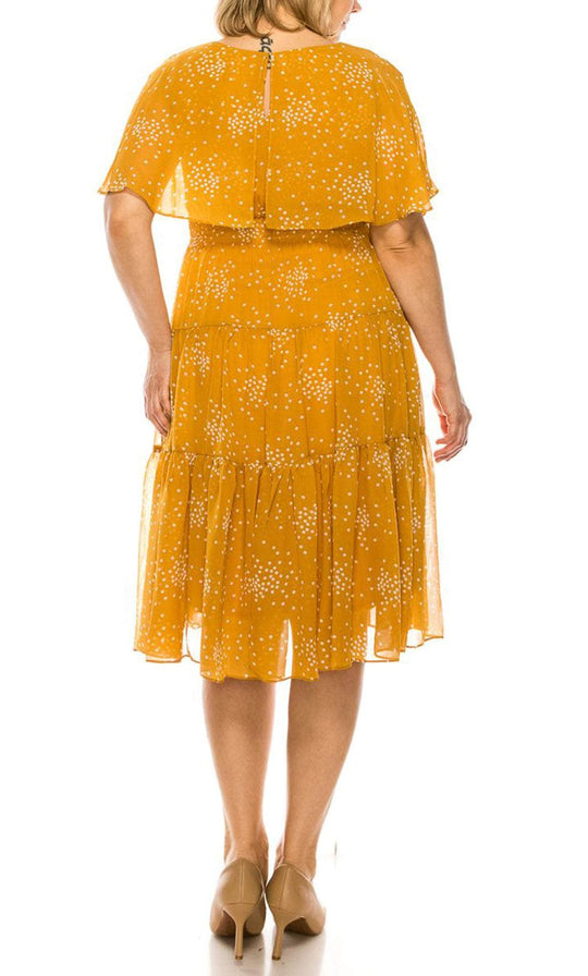 Maison Tara 91456M - Cape Sleeve Dot Print Cocktail Dress