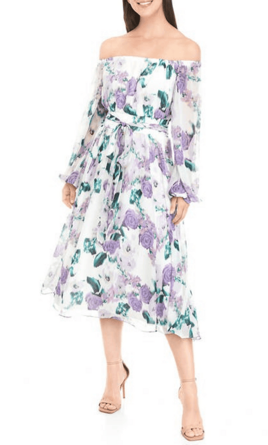 Maison Tara 91578M - Off Shoulder Floral A-line Dress