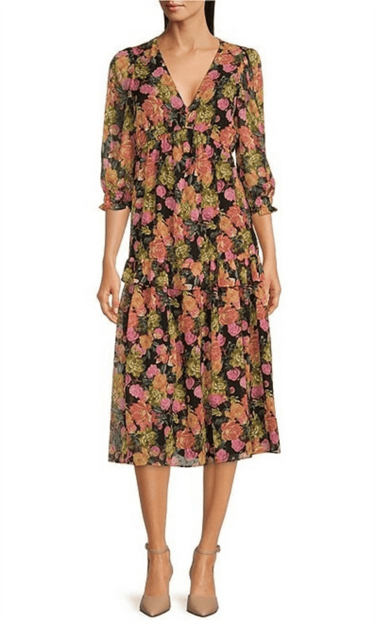 Maison Tara 91791M - Floral Printed Quarter Sleeve Dress