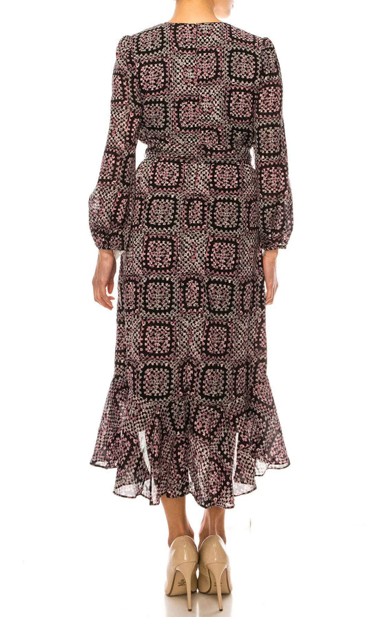 Maison Tara 95611M - Faux Wrap Long Sleeve Dress