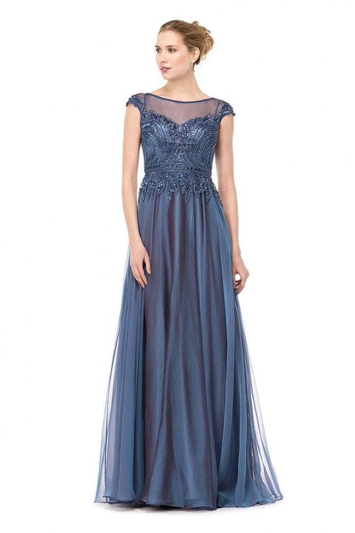 Marsoni by Colors Beaded Cap Sleeves A Line Long Dress M166 - 1 pc Slate Blue In Size 20 Available CCSALE 20 / Slate Blue