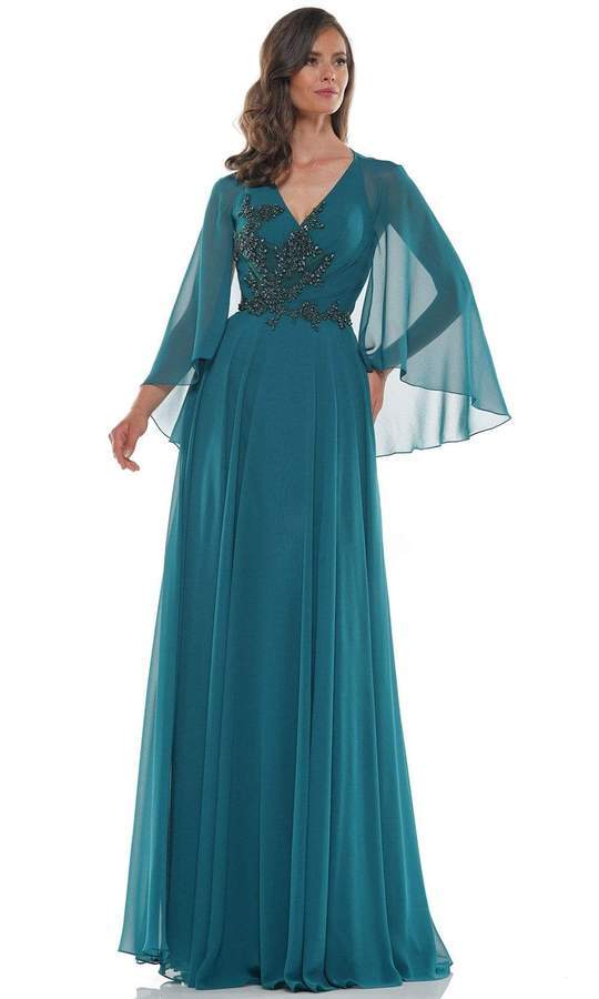 Marsoni by Colors - Embellished V-Neck Chiffon Long Gown MV1094 - 1 pc Deep Green In Size 18 Available CCSALE 18 / Deep Green