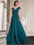 Marsoni by Colors - Gathered V Neck Off Shoulder A-Line Gown M251 CCSALE 12 / Deep Green