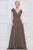 Marsoni by Colors - Gathered V Neck Off Shoulder A-Line Gown M251 CCSALE 16 / Dark Taupe