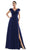 Marsoni by Colors - Gathered V Neck Off Shoulder A-Line Gown M251 CCSALE 8 / Navy